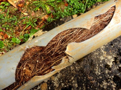 tree roots caused split drainage pipe